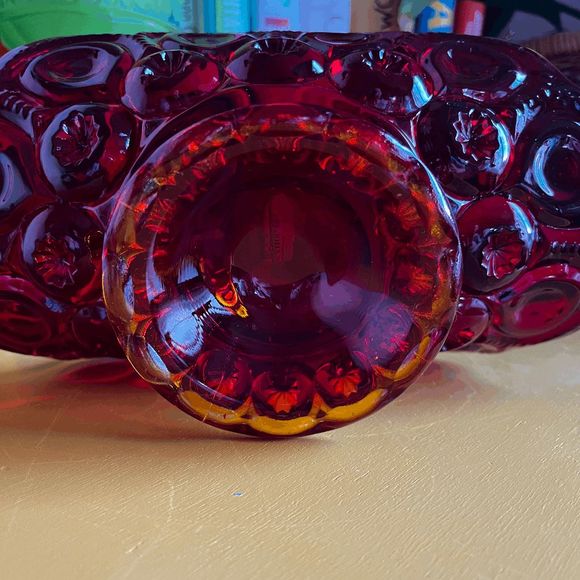 Vintage L.E. Smith Ruby Red Glass Moon and Stars Banana Boat Fruit Bowl - Picture 5 of 6